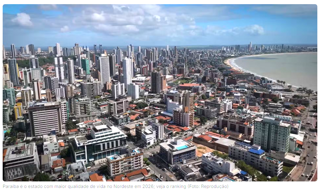 Paraíba é o estado com maior qualidade de vida no Nordeste em 2026; veja o ranking